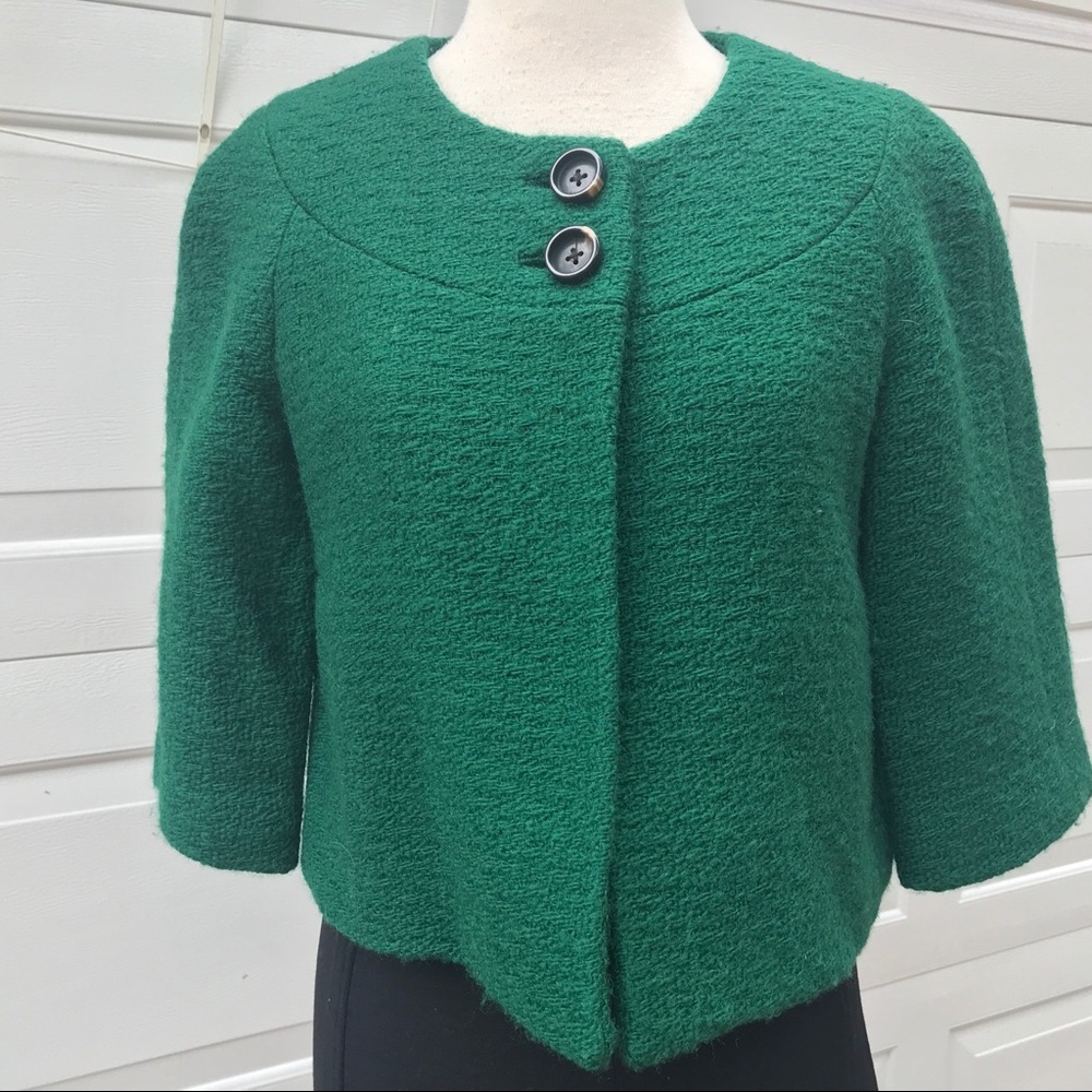 BANANA REPUBLIC GREEN wool blazer 0 XS jacket vintage crop